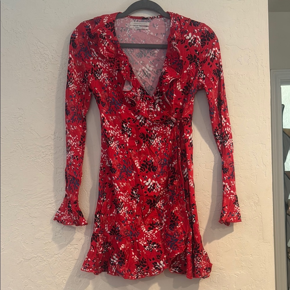 Urban Outfitters Red Ruffled Bell Sleeve Dress